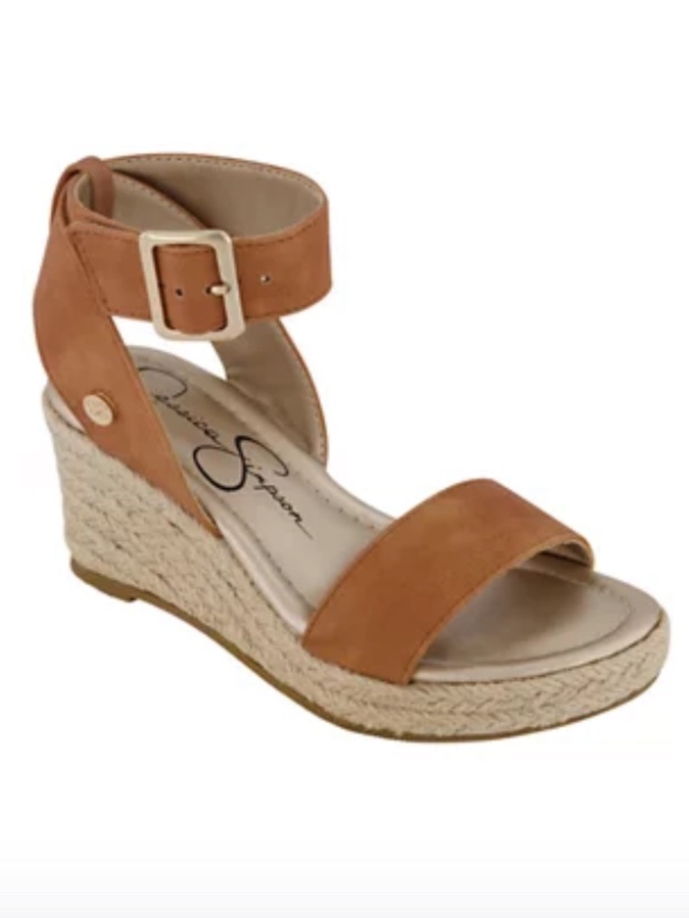 Jessica Simpson Asha Cuff Cognac Ankle-Strap Wedge Sandals Size 3